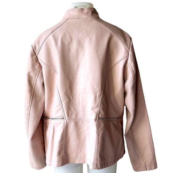 Dressbarn Pink Faux Leather Jacket Stand Up Collar Zipper Accents - Women's 1X - Picture 6 of 12